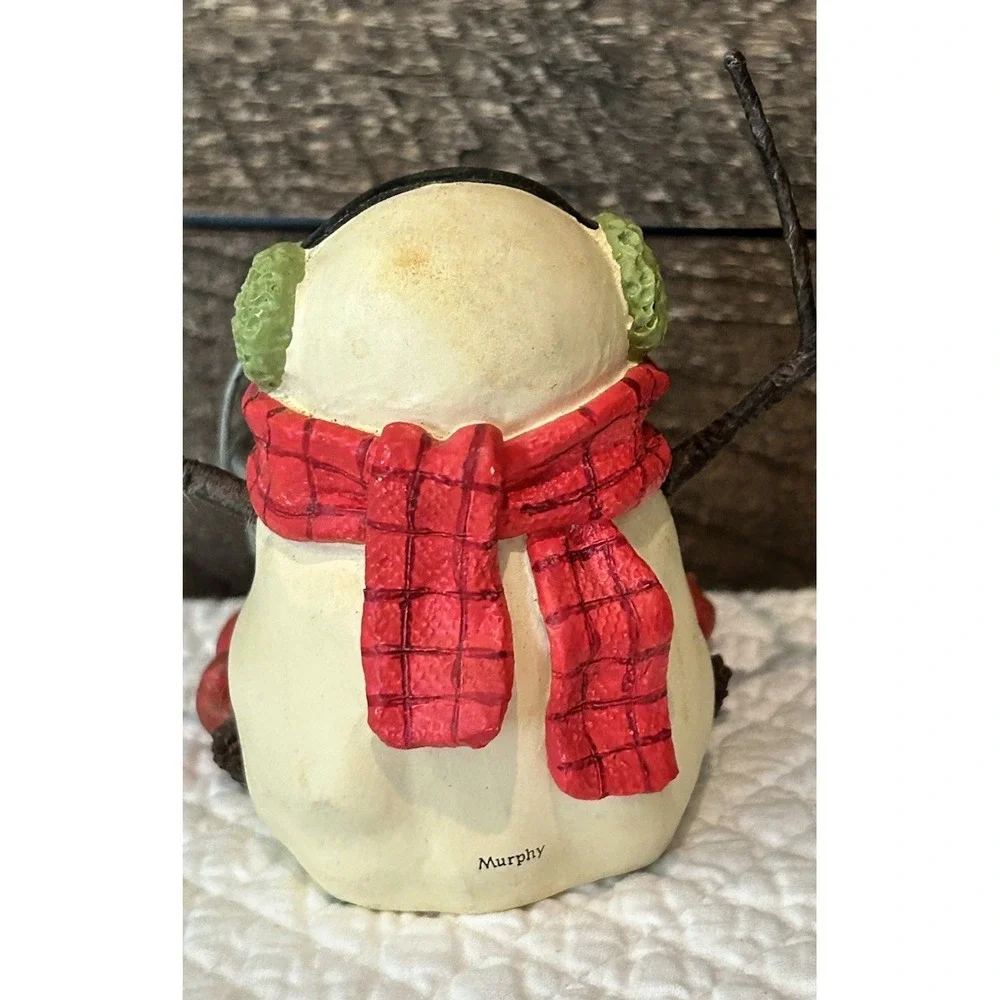 Hallmark Jan Karon Snowman‎ Tealight Candle Holder Apples Pail Retired